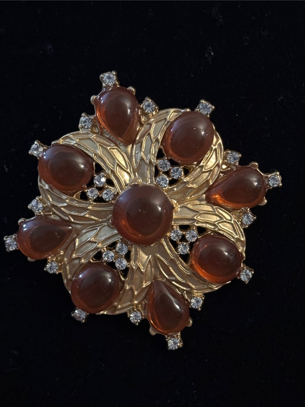 Gold-Tone Amber Cabochon Brooch